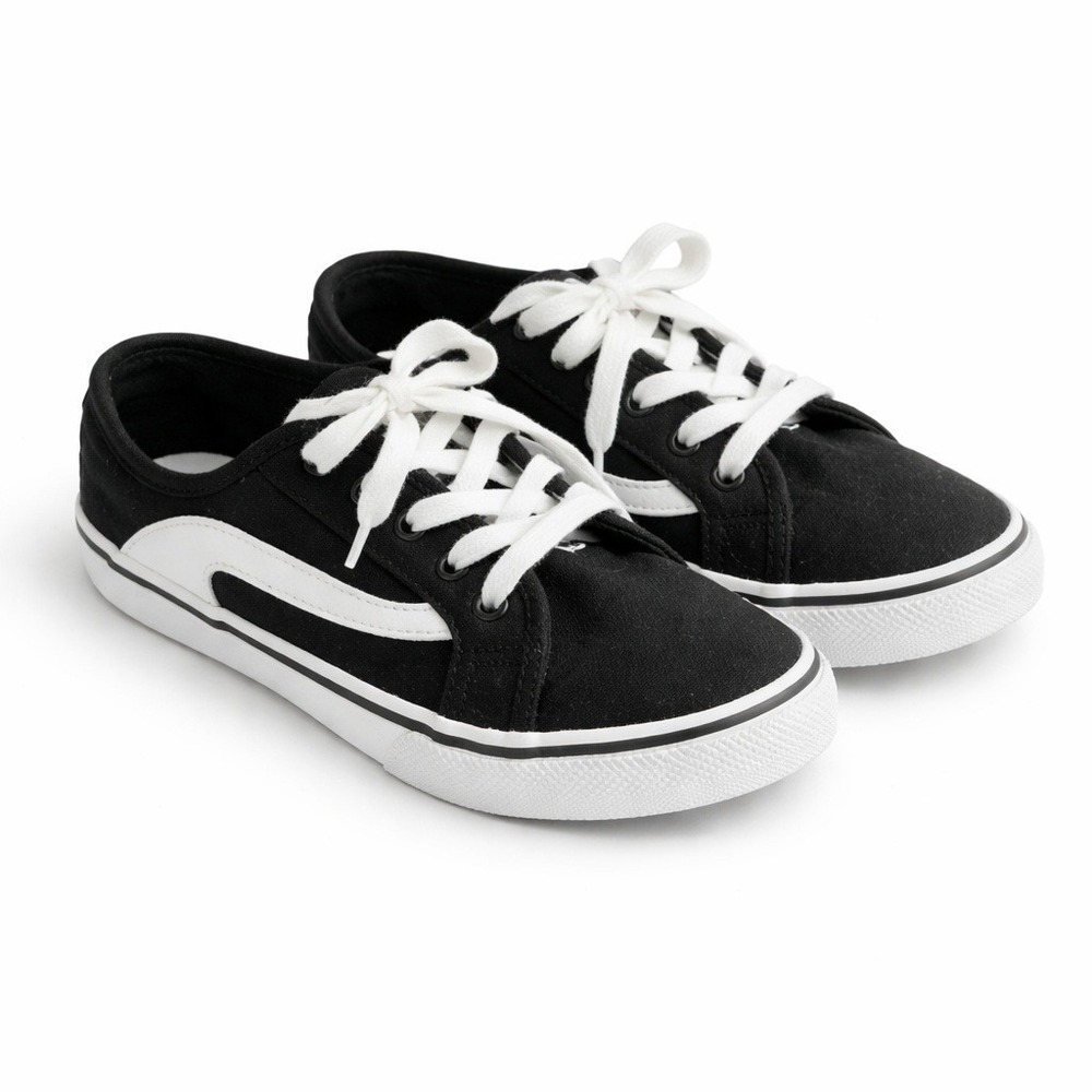 Wonder Nation Canvas Sneakers Youth Size 3 Black White Lace Up Casual Shoes‎